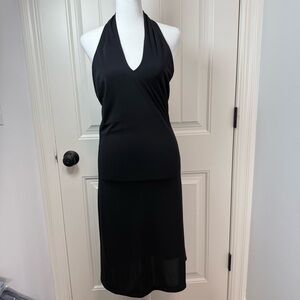 Taiga Black Sheath Cocktail Dress Halter Neck